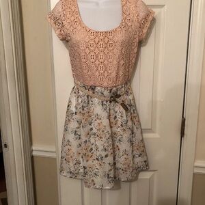 As U Wish Peach Lace and Floral White Mini Dress
